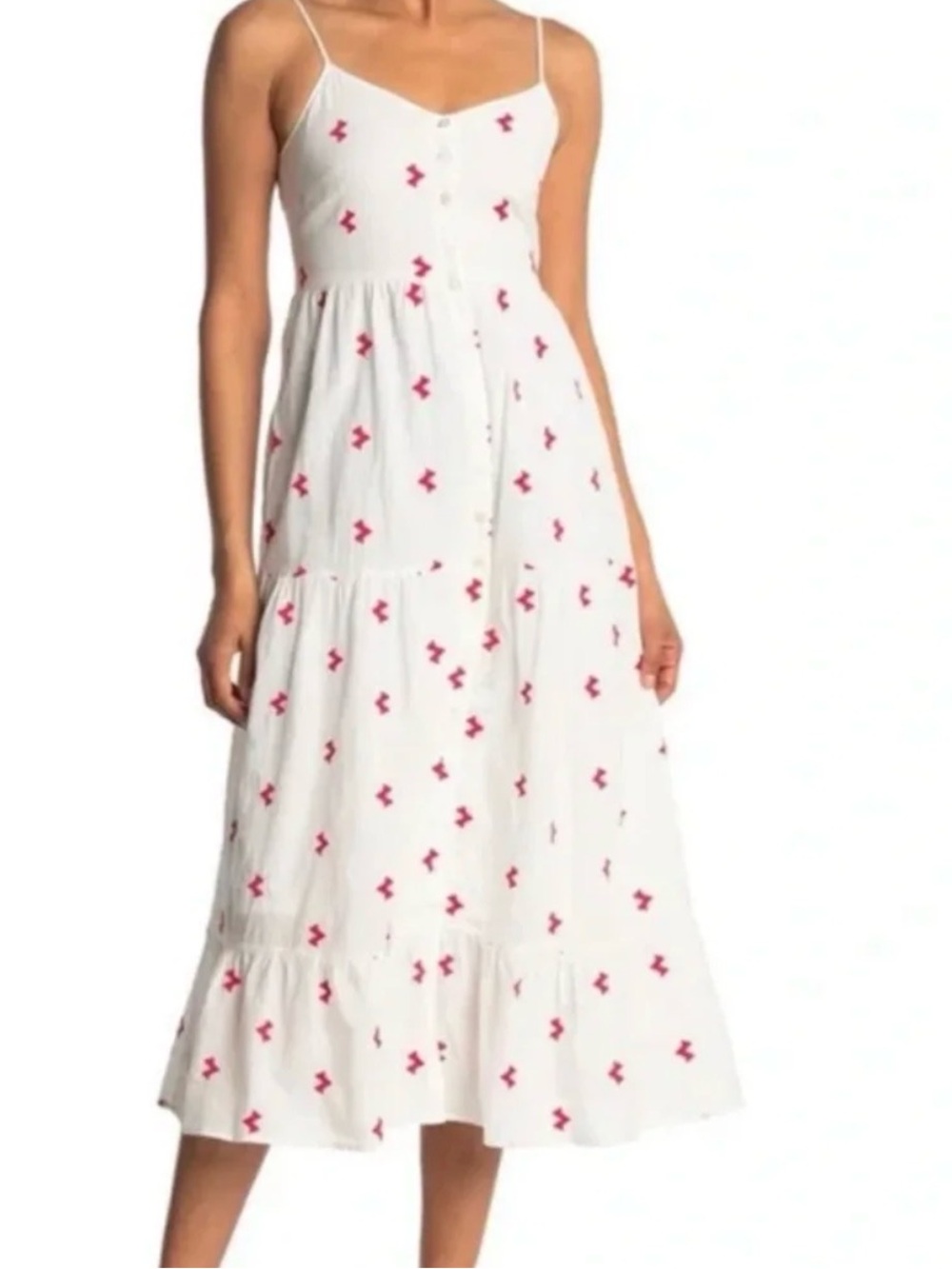 Spirit Of Grace Arlaine Embroidered Button Front Dress White/Red Dress Large